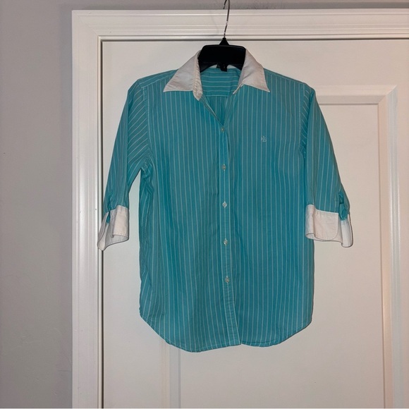 Ralph Lauren Tops - Lauren Ralph Lauren Women’s Blue and White Striped Cotton Shirt